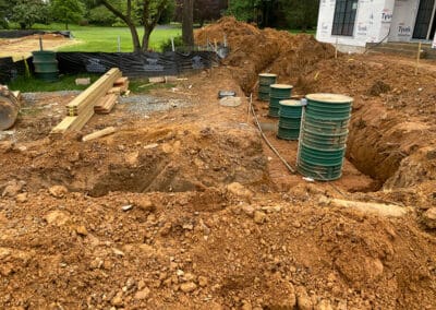 Septic system installation in a backyard